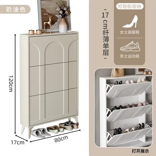 Shoe Cabinet Storage Entryway, Slim 6-Tier Shoe Organizer Cabinet - Beige