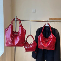 Red PU Leather Shoulder Bags for Women