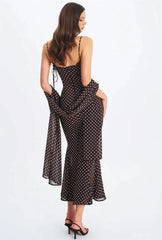 Polka Dot Spaghetti Strap Sweetheart Neck Maxi Dress