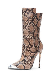 Snake Print Pointed Toe Stiletto Boots