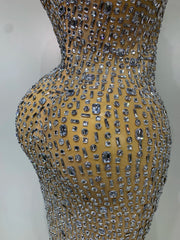 Rhinestone High Neck Sleeveless Dress