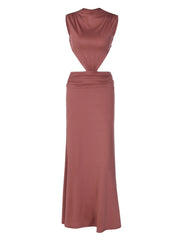 Sleeveless Turtleneck Cutout Maxi Dress with Ruched Waist