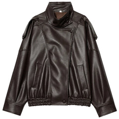 Faux Leather Mock Neck Jacket