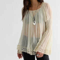 Sheer Chiffon Smocked Cuff Blouse