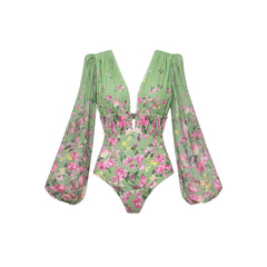 Deep V-Neck Plunging Bodysuit and Flowy Maxi Skirt Set