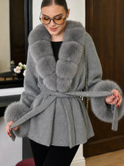 Faux Fur Trim Belted Jacket