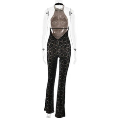 Lace Halter Backless Jumpsuit