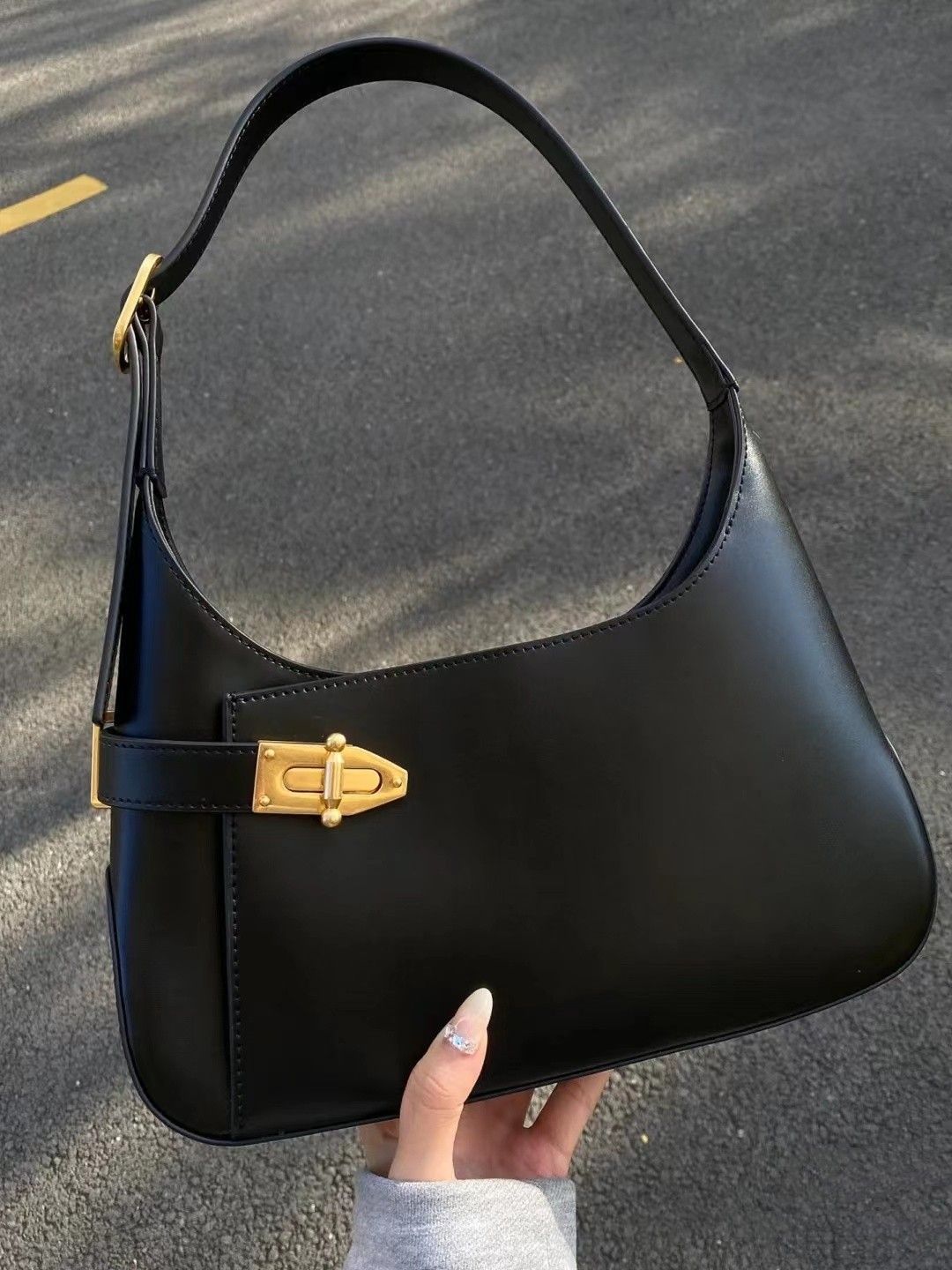 Solid Color PU Leather Shoulder Underarm Hobos Handbags
