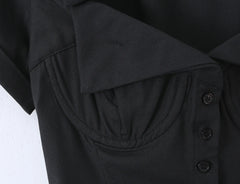 Lapel Collar Corset Top with Lace-Up Back