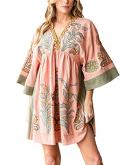Floral Embroidered V-Neck Mini Dress