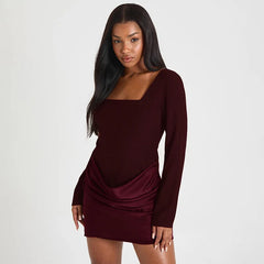 Long sleeve knit dress with sleek sheath silhouette
