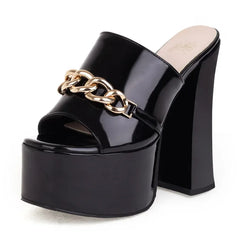 Chunky Heel Platform Slides