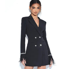 Diamond Button Cuffs Chain Feather Jacket