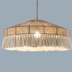 Japanese style Dining Room Round chandelier Hand Woven Hemp Rope Chandelier Retro Industrial Style Attic Glossy Lighting Fixture Golden Atelier