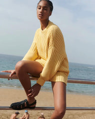 Yellow Loose Dropped Shoulder Sweater