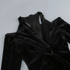 Black Velvet Off-Shoulder V-Neck Fishtail Dress