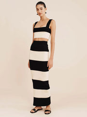 Striped Knitted Crop Top and Midi Skirt Suit