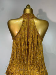 Beaded Fringe Halter Gown