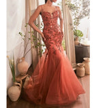  Embroidery Prom Dress Lace Appliqué Mermaid Tulle Dress