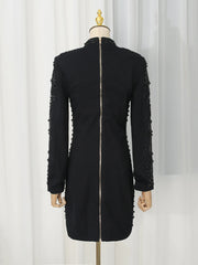 Rhinestone Sequin High Neck Padded Shoulder Mini Dress