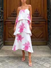 Floral Print Layered Midi Dress