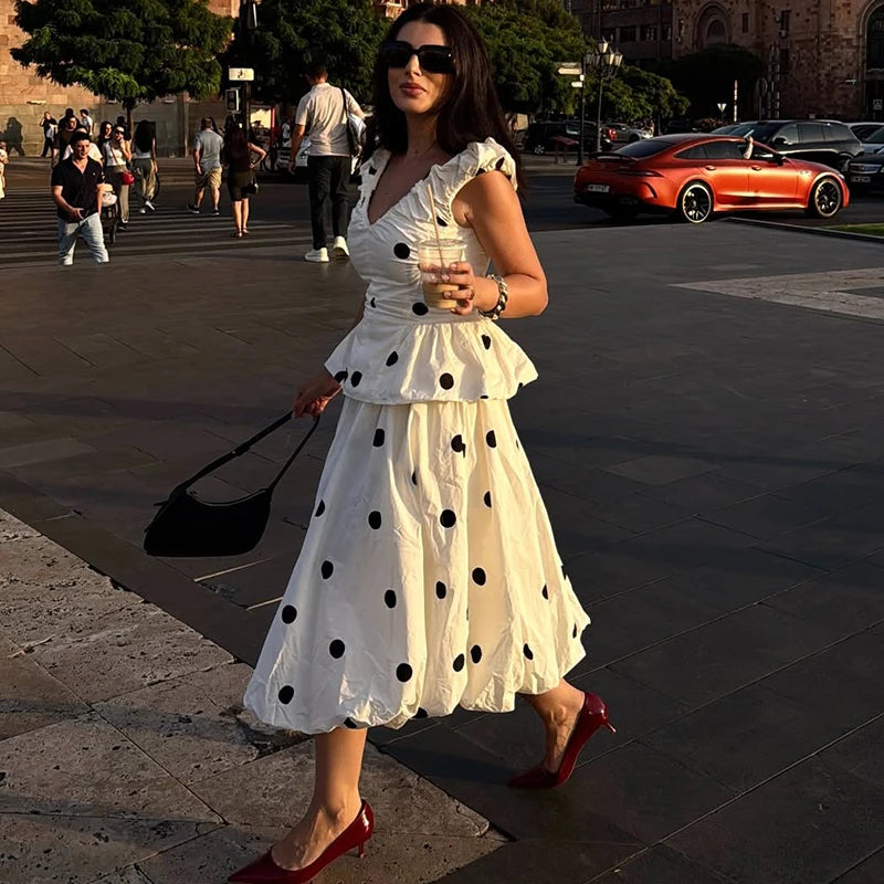 Polka dot high waist midi skirt