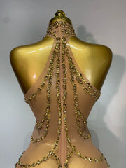 Chain Embellished Halter Mesh Gown