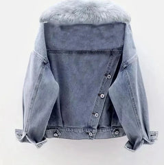 Blue Denim Coat Zipper Hooded Thick All-match Jacket