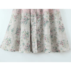 Pink Printed Pachwork Puff Sleeve Midi Dress