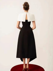 Cape Collar Sleeve Black Solid Midi Dress