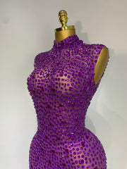 Rhinestone High Neck Sleeveless Dress