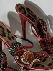 Seashell Embellished Stiletto Heel Sandals