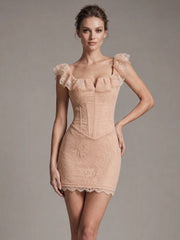 Lace Ruffle Square Neck Mini Dress with straps