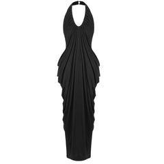 Black Sleeveless Deep V-Neck Drape Gown
