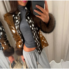 Faux Fur Spotted Print Jacket