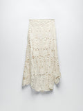 White Crochet Asymmetric Tank Top And Midi Skirt Set