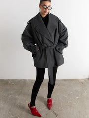 Lapel Double Breasted Belted Jacket