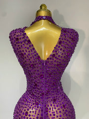 Rhinestone High Neck Sleeveless Dress