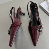 High Heels Sandals Women Pointed Toe Buckle Strap Pump Shoes