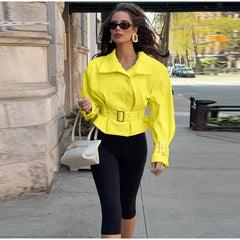 Belted Mock Neck Cropped Jacket