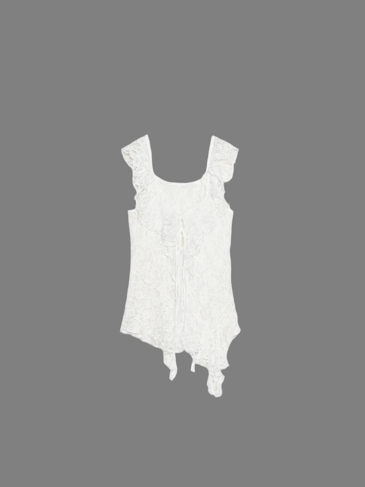 White lace sleeveless top on a light beige background