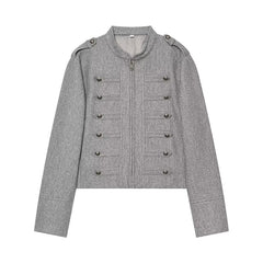 Military Style Shoulder Strap Metal Decor Jacket