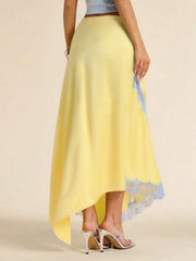 Satin Lace Patchwork Maxi Skirt