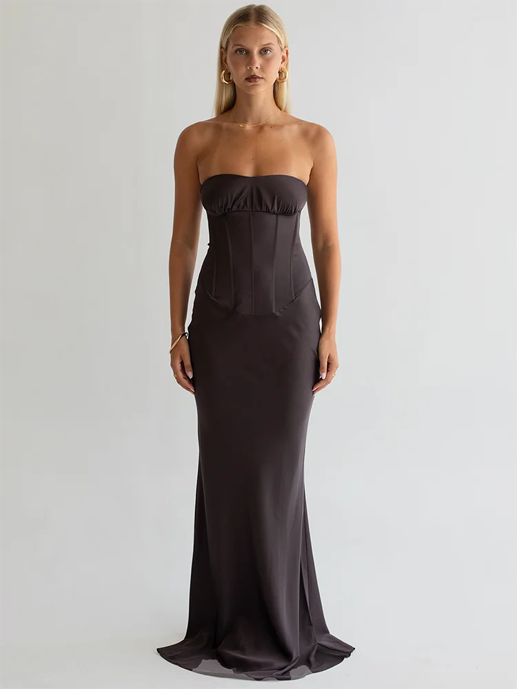 black off-the-shoulder long dress front view