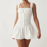 White Embroidery Lace Ruched Chest Corset Mini Dress