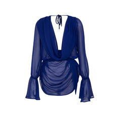 Blue Twisted Bandeau Bikini and Chiffon Cover up Set