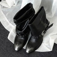 Buckle Strap Slouch Ankle Boots