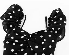 Polka Dot Off Shoulder Ruched Midi Dress