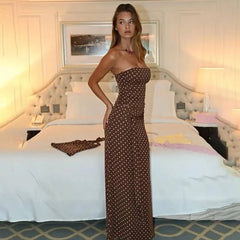 Polka Dot Strapless Tube Top and Maxi Skirt Set