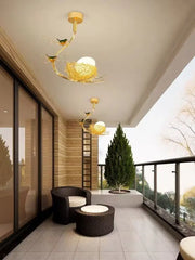 Gold Bird Nest Egg Glass Ball LED Ceiling Hanghing Lamp